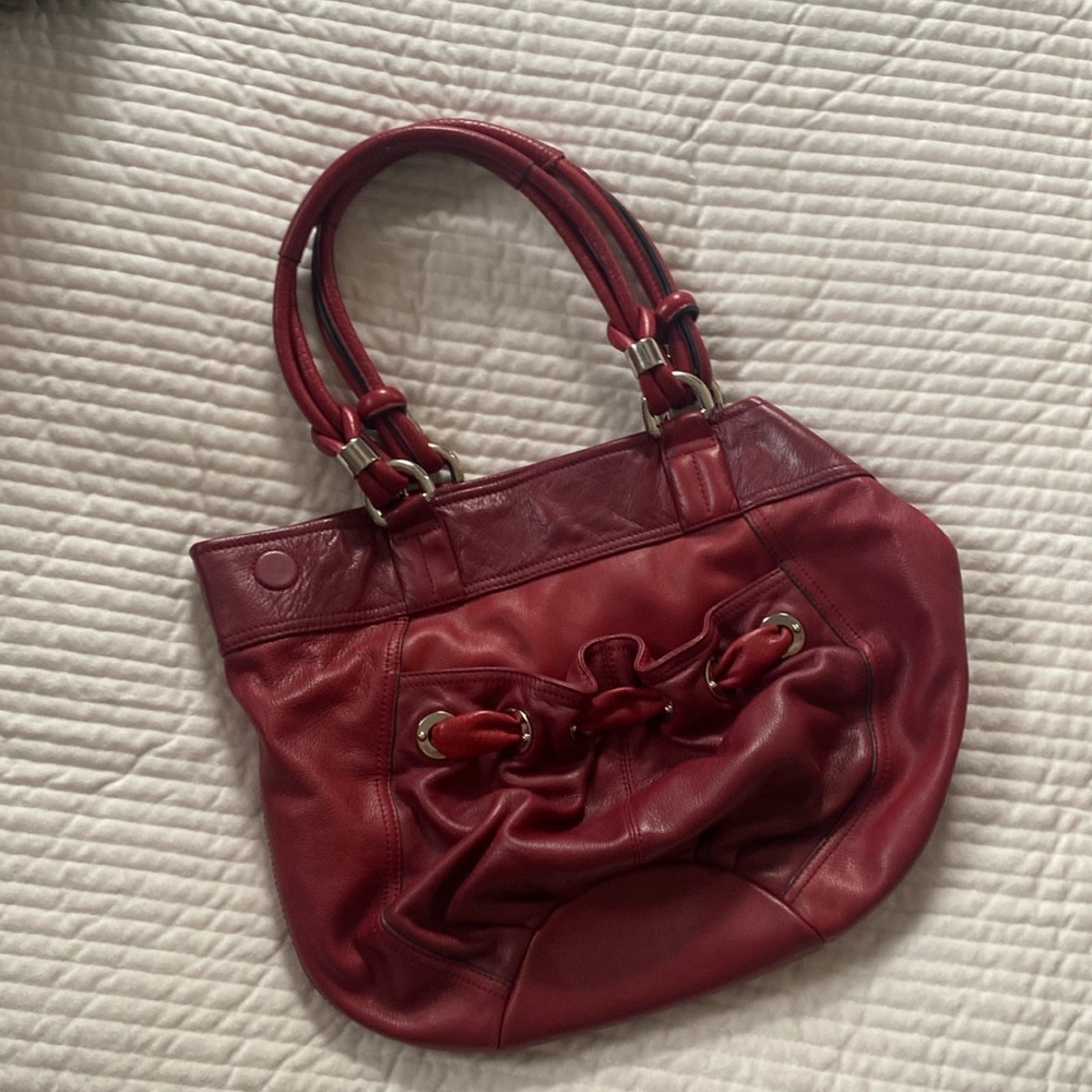 B. Makowsky Red Leather Hobo Bucket Bag